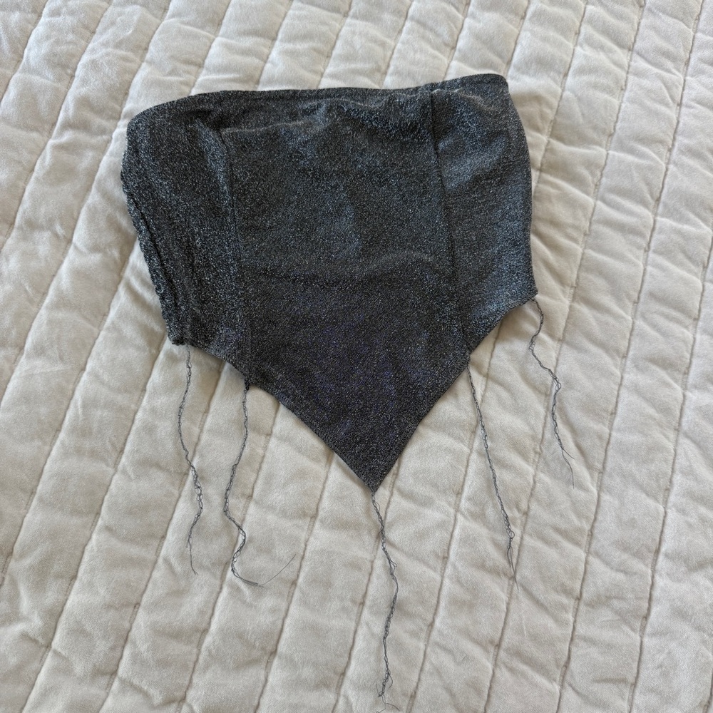 NWT Lambert Y2K grey black silver metallic sparkly tube top smocked back